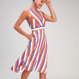 Multi-Stripe Midi Dress 💙🔸💗